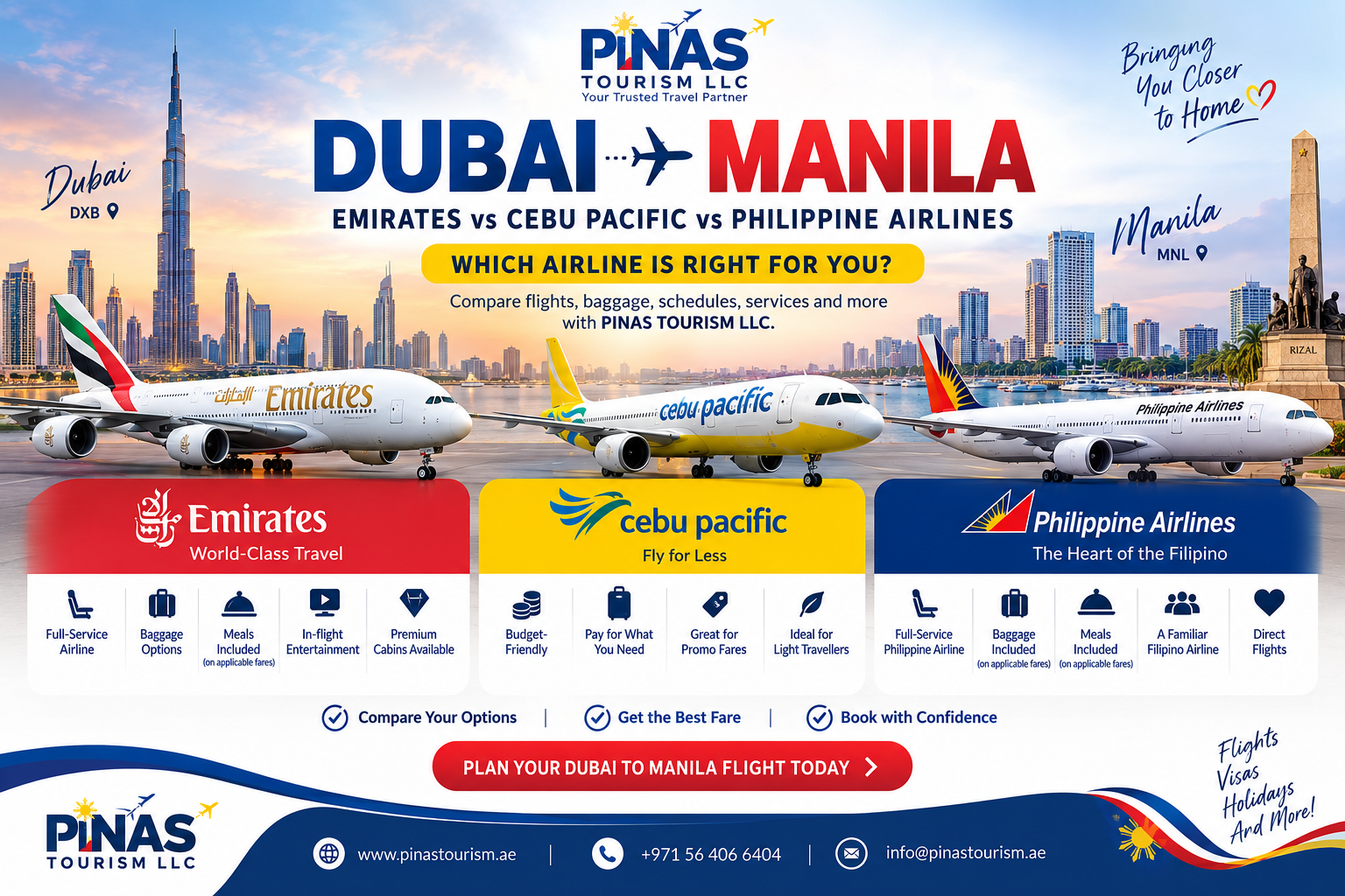 Dubai to Manila Flights: Emirates vs Cebu Pacific vs Philippine Airlines